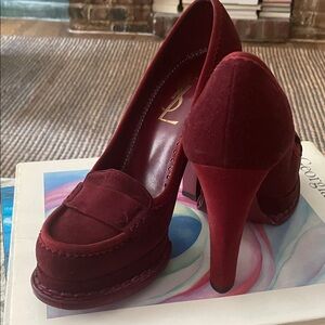 Yves Saint Laurent Deep Red Suede Platform Pumps